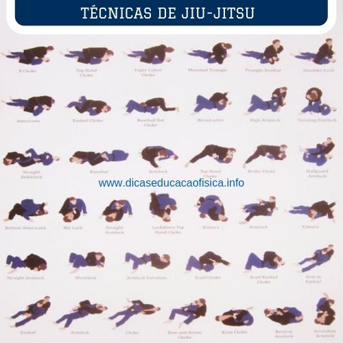 Tudo sobre Jiu-jitsu: ilustração com diversas técnicas de Jiu-jitsu